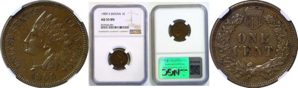 1909-S Indian Head Cent  -  NGC AU-55