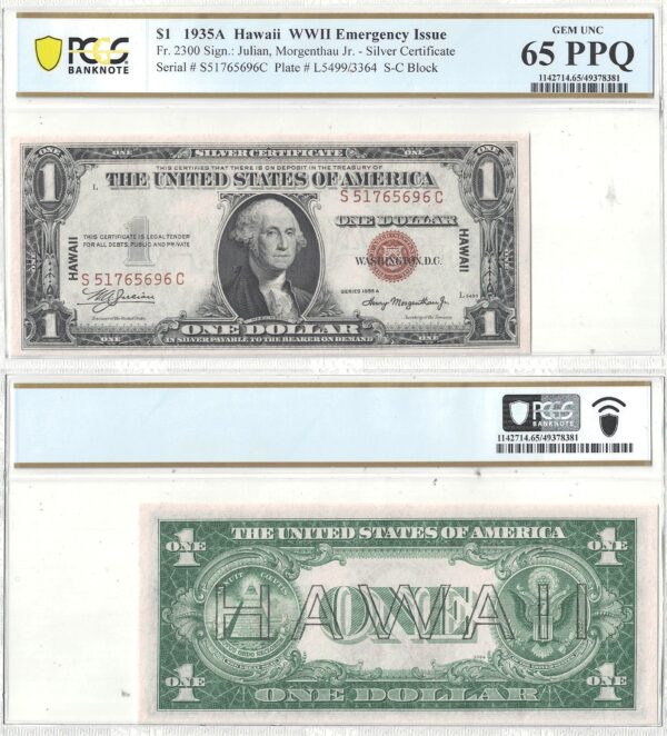 1935-A $1 Hawaii Fr-2300 PCGS Gem CU-65 PPQ