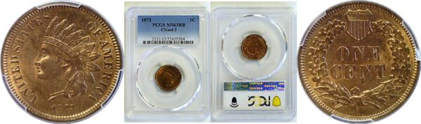 1873 Closed 3.  Indian Head Cent  -  PCGS MS-63 RB