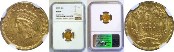 1885 One Dollar Gold Coin. -  NGC AU-58