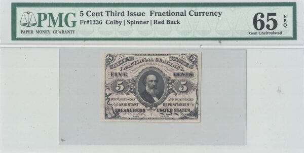 5 Cent Third Issue Fractional Currency Fr-1236 PMG Gem CU-65 EPQ - Image 2