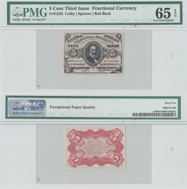 5 Cent Third Issue Fractional Currency Fr-1236 PMG Gem CU-65 EPQ