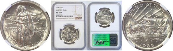 1936 Oregon Trail Commemorative Half Dollar. -  NGC MS-66+