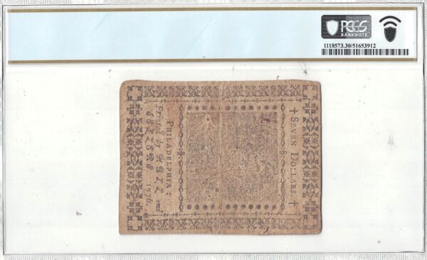 11/2/1776 Seven Dollars Continental Currency Fr CC-52 PCGS VF-30 - Image 3