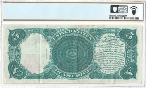 1907 $5 Legal Tender Note Fr-88 PCGS VF-30 - Image 3