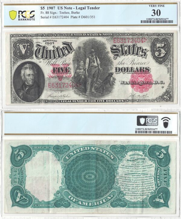 1907 $5 Legal Tender Note Fr-88 PCGS VF-30