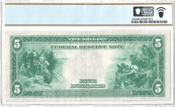 1914 $5 Federal Reserve Note Fr-851c PCGS VF-30 PPQ - Image 3