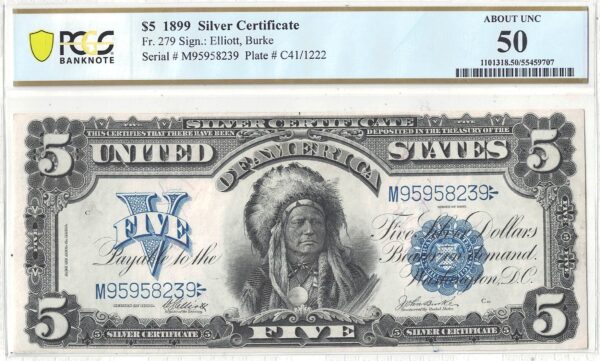 1899 $5 Silver Certificate Fr-279 PCGS AU-50 - Image 2