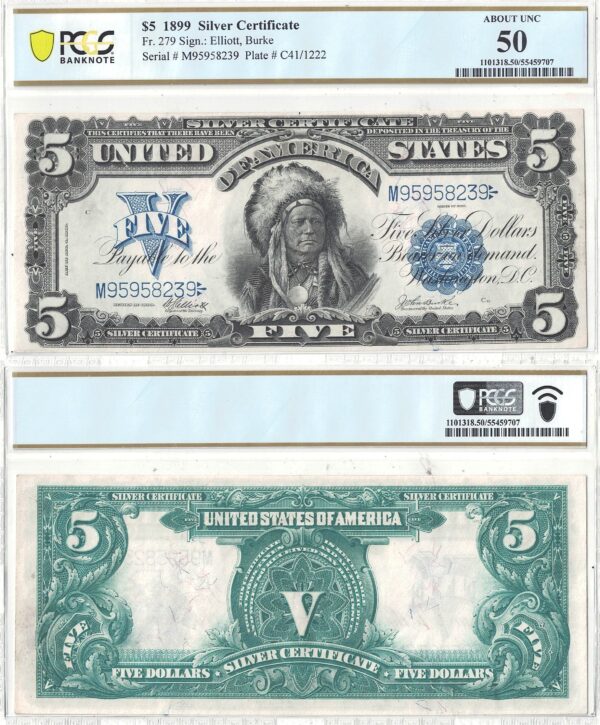 1899 $5 Silver Certificate Fr-279 PCGS AU-50
