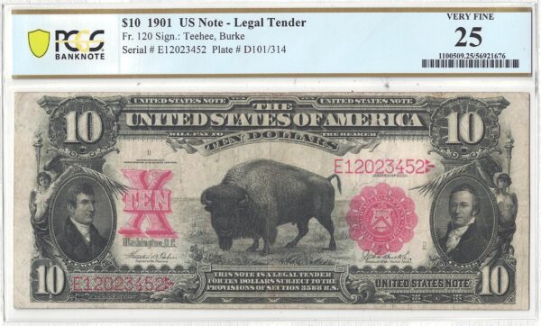 1901 $10 Legal Tender Fr-120 PCGS VF-25 - Image 2