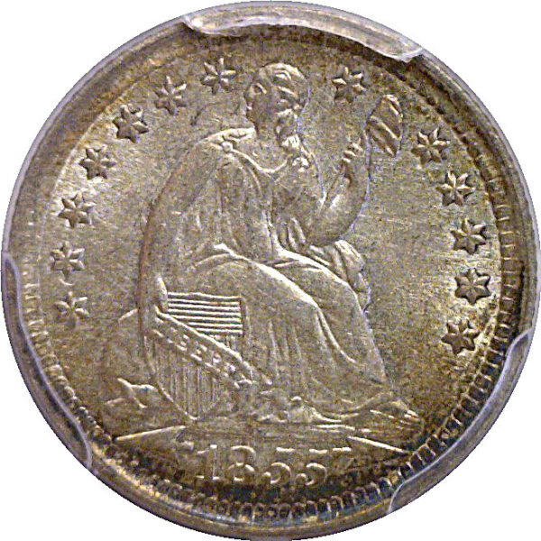 1855 Arrows.  Seated Liberty Half Dime  -  PCGS AU-58 - Image 2