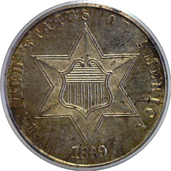1869 Silver Three Cent  -  PCGS MS-64  CAC - Image 2
