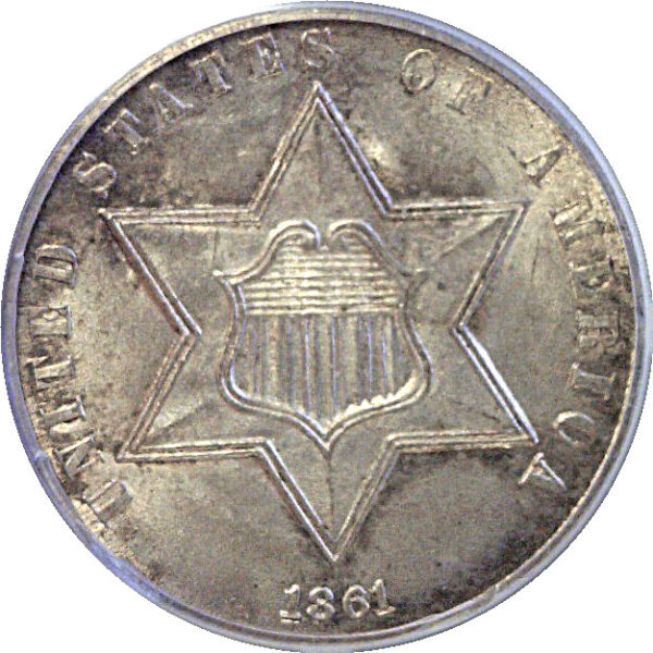 1861 Silver Three Cent  -  PCGS MS-64   CAC - Image 2