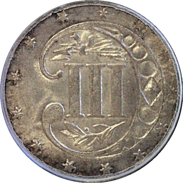 1861 Silver Three Cent  -  PCGS MS-64   CAC - Image 3