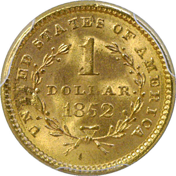 1852 One Dollar Gold Coin  -  PCGS MS-64 - Image 3