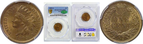 1909-S Indian Head Cent. -  PCGS MS-64 RB.  CAC