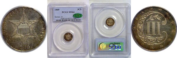 1869 Silver Three Cent  -  PCGS MS-64  CAC