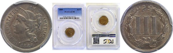 1889 Nickel Three Cent. -  PCGS AU-58