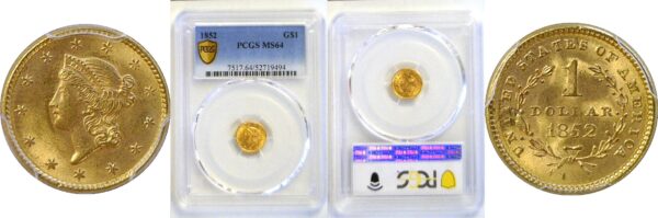 1852 One Dollar Gold Coin  -  PCGS MS-64