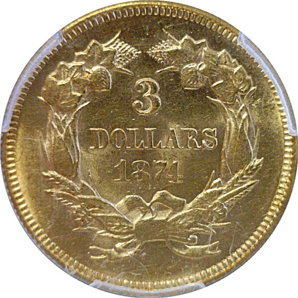 1874 $3 Princess  -  PCGS MS-61 - Image 3