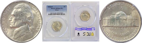 1942-P Jefferson Nickel  -  PCGS MS-66+ FS
