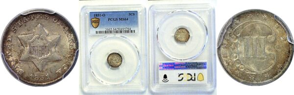 1851-O Silver Three Cent  -  PCGS MS-64