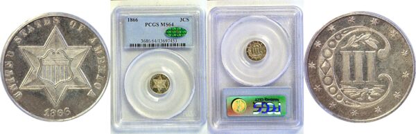 1866 Silver Three Cent  -  PCGS MS-64  CAC