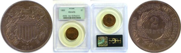 1866 Two Cent Piece  -  PCGS MS-64 RB