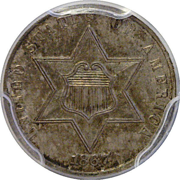 1867 Silver Three Cent. -  PCGS PR-64.  CAC - Image 2