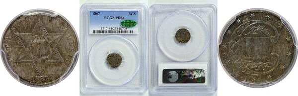 1867 Silver Three Cent. -  PCGS PR-64.  CAC