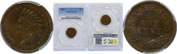 1869 Indian Head Cent  -  PCGS AU-53