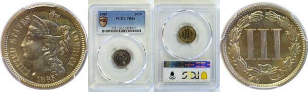 1885 Nickel Three Cent  -  PCGS PR-66