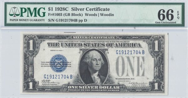 1928-C $1 Silver Certificate Fr-1603 PMG Gem CU-66 EPQ - Image 2