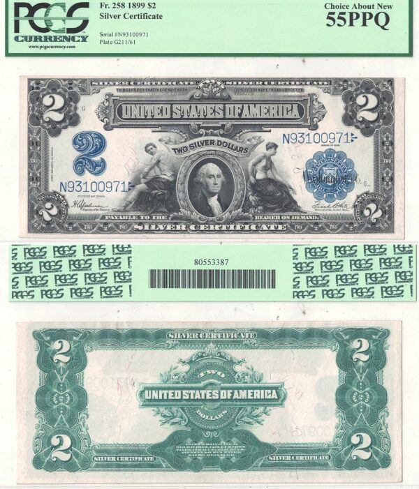 1899 $2 Silver Certificate Fr-258 PCGS AU 55-PPQ
