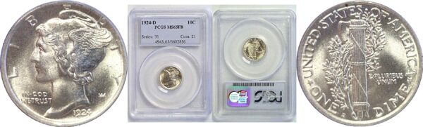 1924-D Mercury Dime. -  PCG MS-65 FB