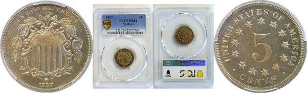 1867 No Rays.  Shield Nickel  -  PCGS PR-64
