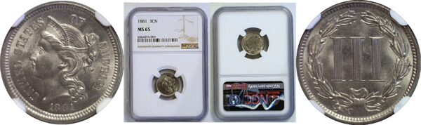 1881 Nickel Three Cent  -  NGC MS-65