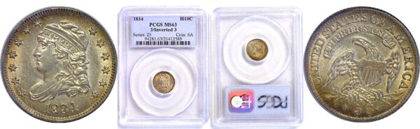 1834 3/Inverted 3.  Bust Half Dime  -  PCGS MS-63