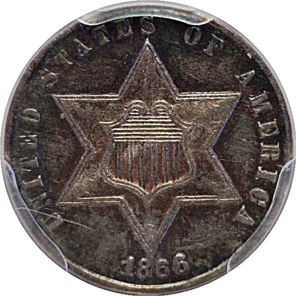 1866 Silver Three Cent. -  PCGS AU-55 - Image 2