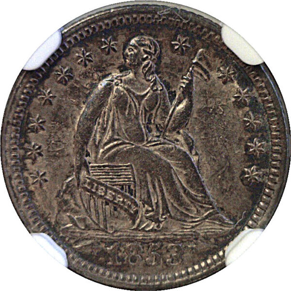 1853 Arrows.  Seated Liberty Half Dime  -  NGC AU-58 - Image 2