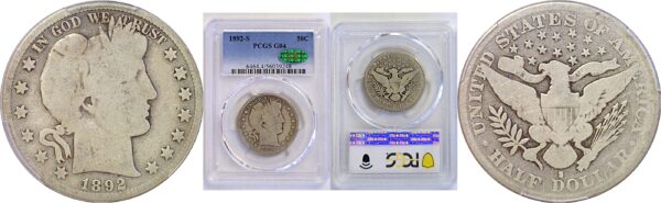 1892-S Barber Half Dollar  -  PCGS G-4  CAC
