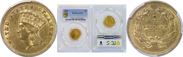 1854 $3 Princess  -  PCGS AU-53