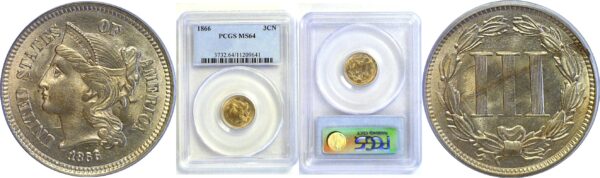 1866 Nickel Three Cent  -  PCGS MS-64