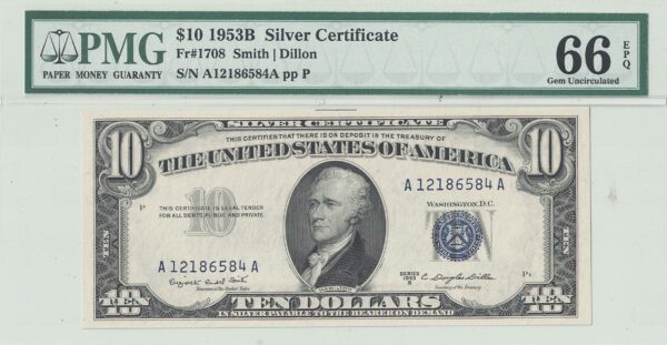 1953-B $10 Silver Certificate Fr-1708 PMG Gem CU-66 EPQ - Image 2