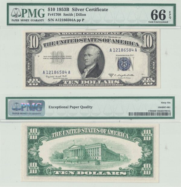 1953-B $10 Silver Certificate Fr-1708 PMG Gem CU-66 EPQ