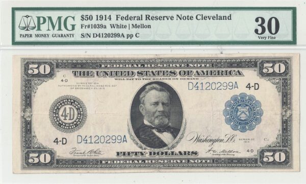 1914 $50 Federal Reserve Note Fr-1039a PMG VF-30 - Image 2