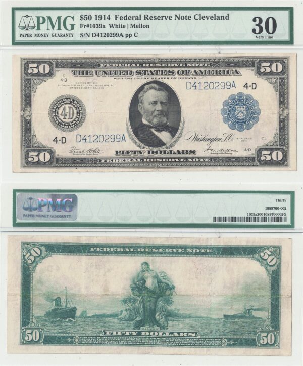 1914 $50 Federal Reserve Note Fr-1039a PMG VF-30