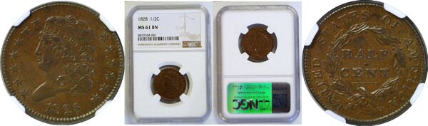 1828 Half Cent  -  NGC MS-61 BN