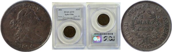 1804 Spiked Chin.  Half Cent  -  PCGS AU-53