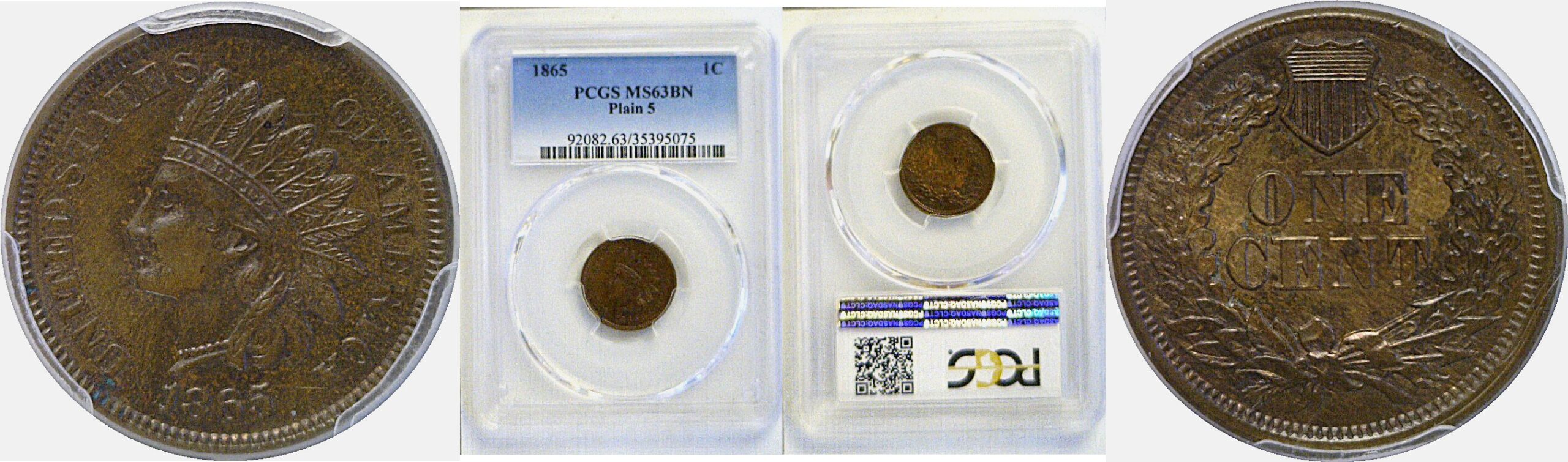 1865 Indian Head Cent  -  PCGS MS-63 BN